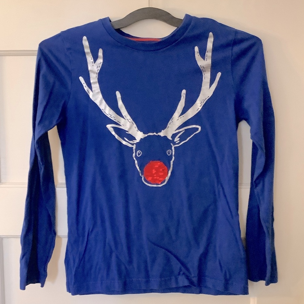 Rudolph Mini Boden sequin flip red Nose Reindeer Holiday Shirt size 12
